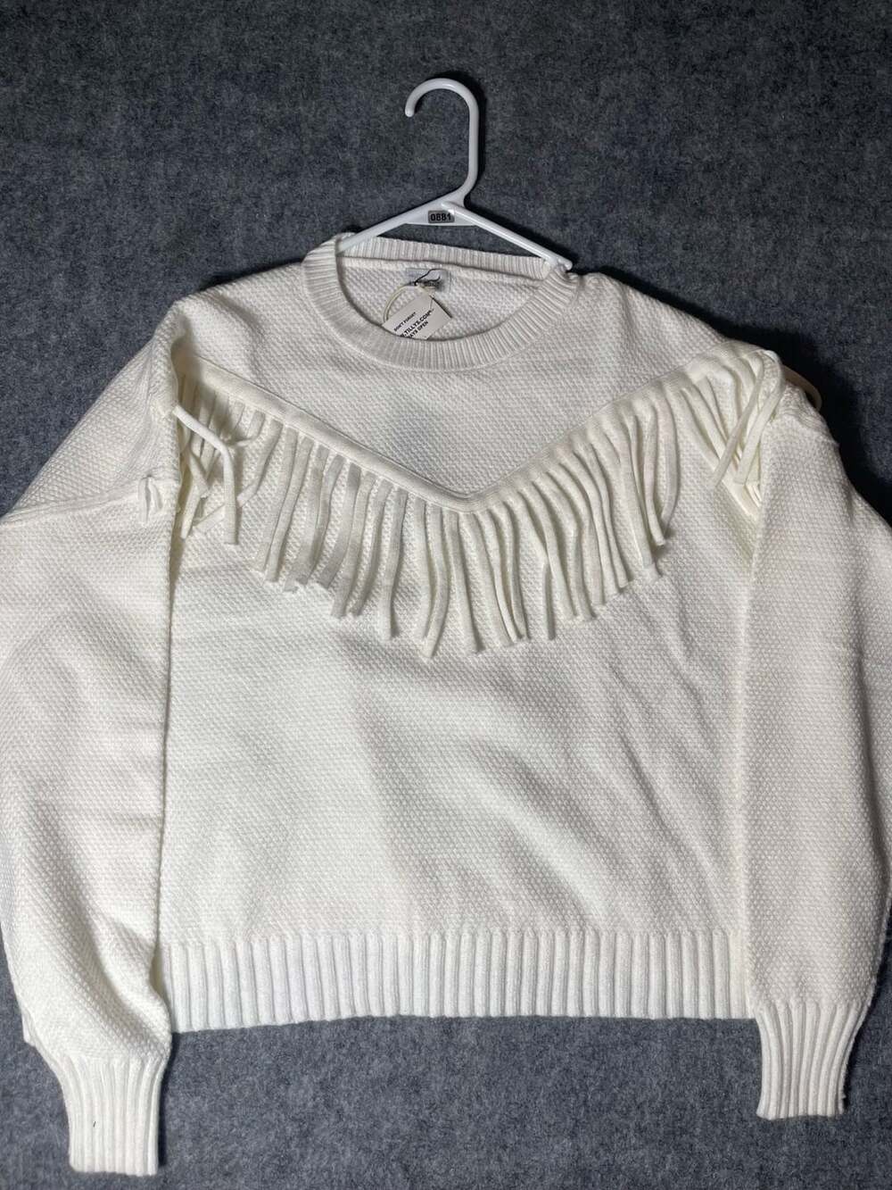 West of Melrose Womens Small Cream Fringe Crew Neck Sweater New With Tags